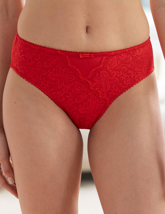 Culotte forme midi taille haute dentelle stretch et tulle Guspini - lot de 2 (rouge) Culotte forme midi taille haute dentelle stretch et tulle Guspini - lot de 2 (rouge)